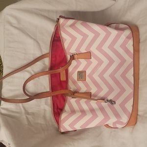 Dooney & Bourke Large Pink and White Chevron Purse